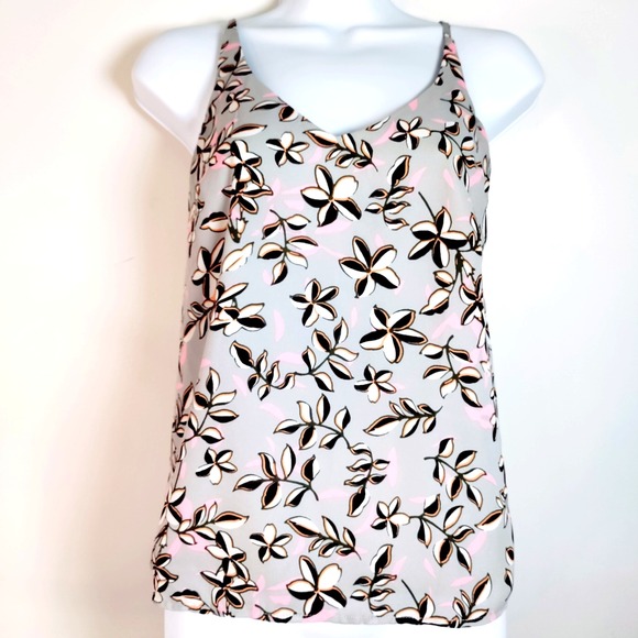 Banana Republic Women PXS Gray Floral Adjust Strap Sheer Lined Cami Boho Sexy - Picture 2 of 8